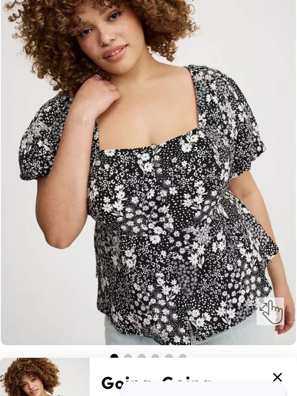 torrid Black & White Floral Square-Neck Puff Sleeve Top